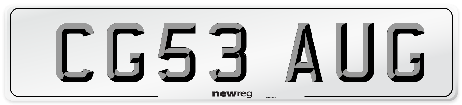 CG53 AUG Number Plate from New Reg